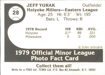 1979 TCMA Holyoke Millers #28 Jeff Yurak Back