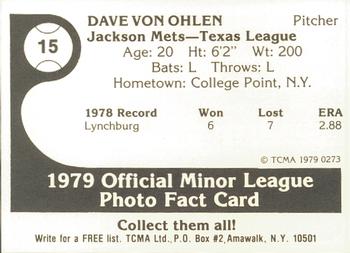 1979 TCMA Jackson Mets #15 Dave Von Ohlen Back