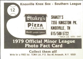 1979 TCMA Knoxville Knox Sox #12 Ron Kittle Back