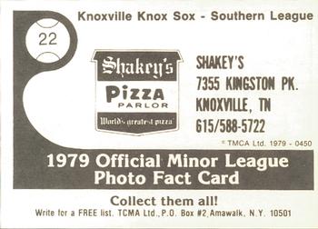 1979 TCMA Knoxville Knox Sox #22 A.J. Hill Back