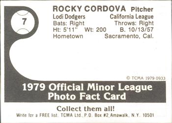 1979 TCMA Lodi Dodgers #7 Rocky Cordova Back