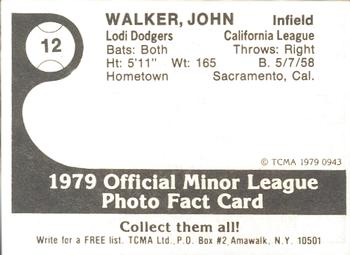 1979 TCMA Lodi Dodgers #12 John Walker Back