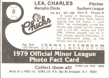 1979 TCMA Memphis Chicks #8 Charlie Lea Back