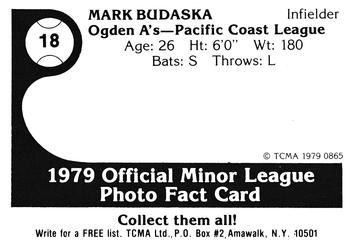1979 TCMA Ogden A's #18 Mark Budaska Back