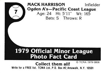 1979 TCMA Ogden A's #7 Mack Harrison Back