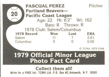 1979 TCMA Portland Beavers #20 Pascual Perez Back