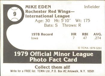 1979 TCMA Rochester Red Wings #9 Mike Eden Back
