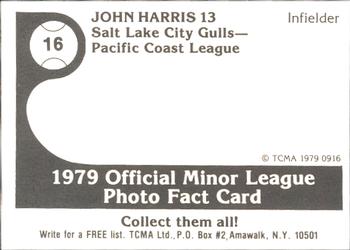 1979 TCMA Salt Lake City Gulls #16 John Harris Back