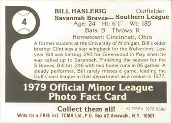 1979 TCMA Savannah Braves #4 Bill Haslerig Back