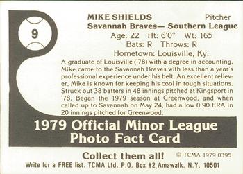 1979 TCMA Savannah Braves #9 Mike Shields Back