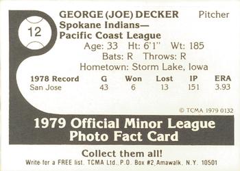 1979 TCMA Spokane Indians #12 George Decker Back
