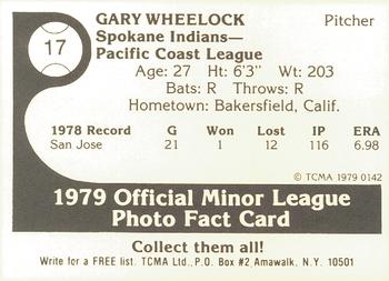 1979 TCMA Spokane Indians #17 Gary Wheelock Back
