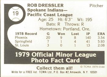 1979 TCMA Spokane Indians #19 Rob Dressler Back