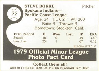 1979 TCMA Spokane Indians #22 Steve Burke Back