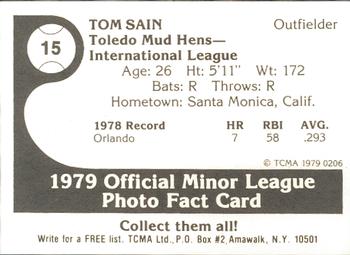 1979 TCMA Toledo Mud Hens #15 Tom Sain Back