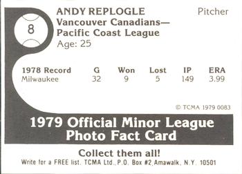 1979 TCMA Vancouver Canadians #8 Andy Replogle Back