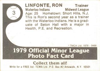 1979 TCMA Waterloo Indians #3b Ron Linfonte Back