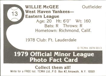 1979 TCMA West Haven Yankees #13 Willie McGee Back
