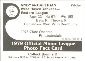 1979 TCMA West Haven Yankees #14 Andy McGaffigan Back
