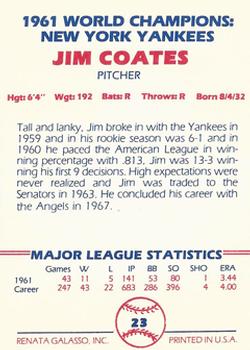1982 Galasso 1961 World Champions New York Yankees #23 Jim Coates Back