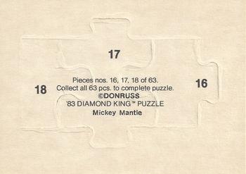 1983 Donruss Hall of Fame Heroes - Mickey Mantle Puzzle #16-18 Mickey Mantle Back