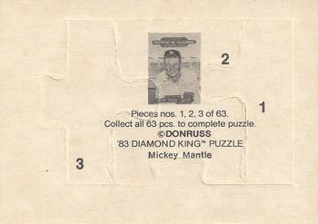 1983 Donruss Hall of Fame Heroes - Mickey Mantle Puzzle #1-3 Mickey Mantle Back