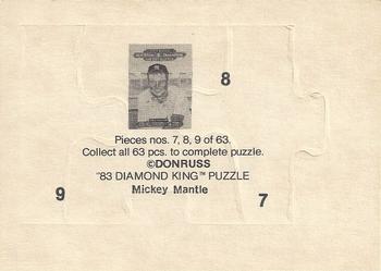 1983 Donruss Hall of Fame Heroes - Mickey Mantle Puzzle #7-9 Mickey Mantle Back