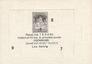1985 Donruss - Lou Gehrig Puzzle #7-9 Lou Gehrig Back
