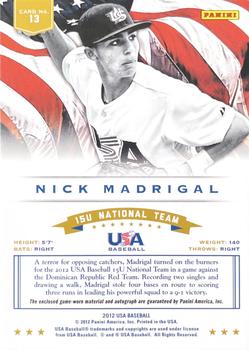 2012 Panini USA Baseball - 15U National Team Dual Jerseys #13 Nick Madrigal Back