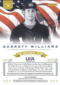 2012 Panini USA Baseball - 18U National Team Dual Jerseys Signatures #19 Garrett Williams Back