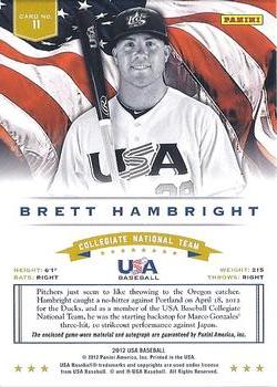 2012 Panini USA Baseball - Collegiate National Team Dual Jerseys Signatures #11 Brett Hambright Back