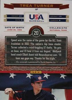 2012 Panini USA Baseball - Collegiate National Team Signatures #20 Trea Turner Back