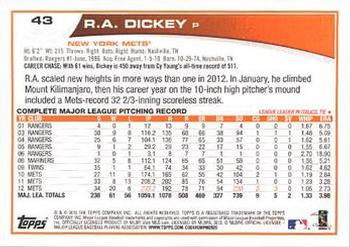 2013 Topps - Emerald Foil #43 R.A. Dickey Back
