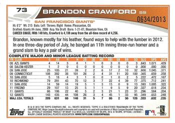 2013 Topps - Gold #73 Brandon Crawford Back