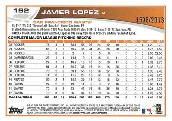 2013 Topps - Gold #192 Javier Lopez Back