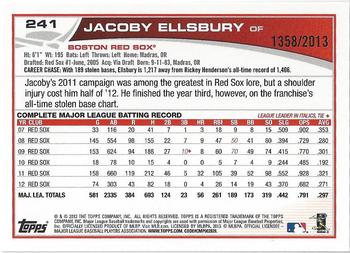 2013 Topps - Gold #241 Jacoby Ellsbury Back
