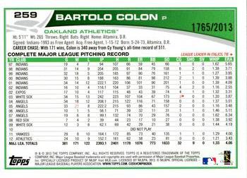2013 Topps - Gold #259 Bartolo Colon Back