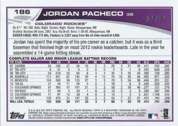 2013 Topps - Pink #186 Jordan Pacheco Back
