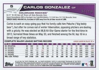 2013 Topps - Pink #5 Carlos Gonzalez Back