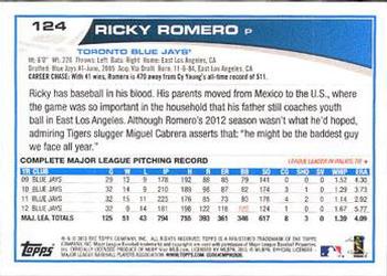 2013 Topps - Red #124 Ricky Romero Back