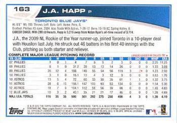 2013 Topps - Red #163 J.A. Happ Back