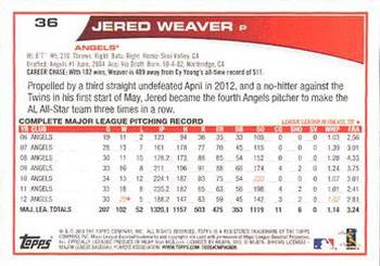 2013 Topps - Red #36 Jered Weaver Back