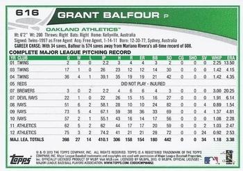 2013 Topps - Red #616 Grant Balfour Back