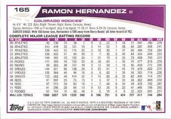 2013 Topps - Blue #165 Ramon Hernandez Back
