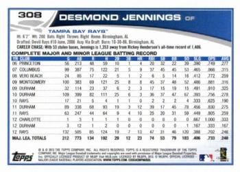 2013 Topps - Blue #308 Desmond Jennings Back
