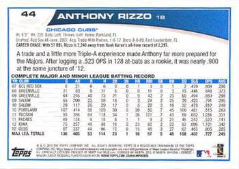 2013 Topps - Blue #44 Anthony Rizzo Back