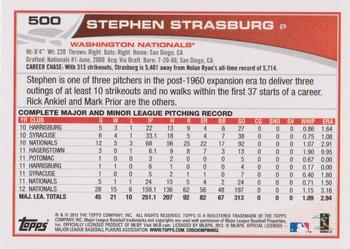 2013 Topps - Blue #500 Stephen Strasburg Back