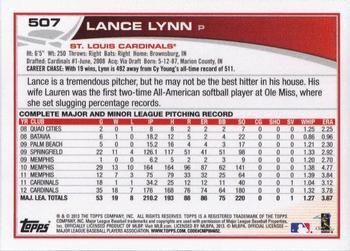 2013 Topps - Blue #507 Lance Lynn Back