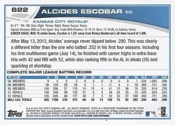 2013 Topps - Blue #622 Alcides Escobar Back