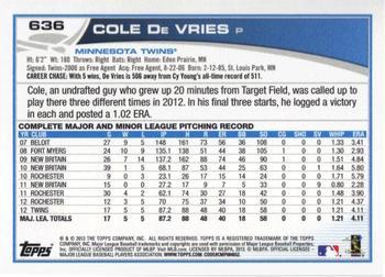 2013 Topps - Blue #636 Cole De Vries Back